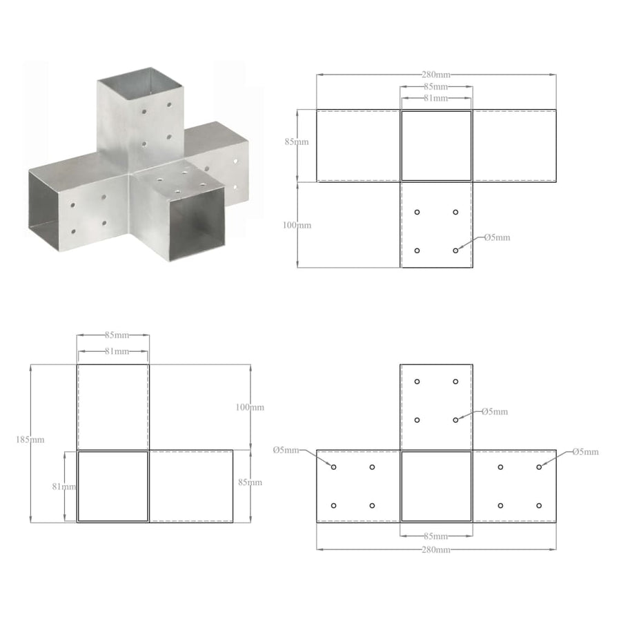 Paalverbindingen 4 St X-Vorm 81X81 Mm Gegalvaniseerd Metaal 81 x 81 mm