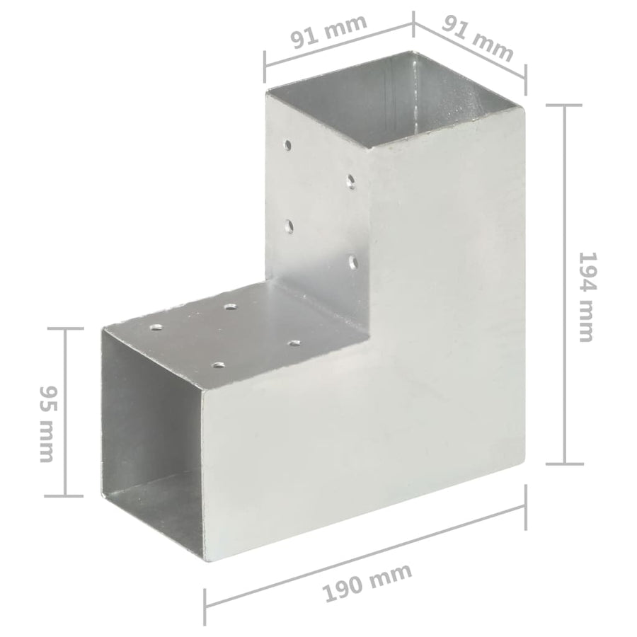 Paalverbindingen 4 st L-vorm 91x91 mm gegalvaniseerd metaal 91 x 91 mm L-vorm