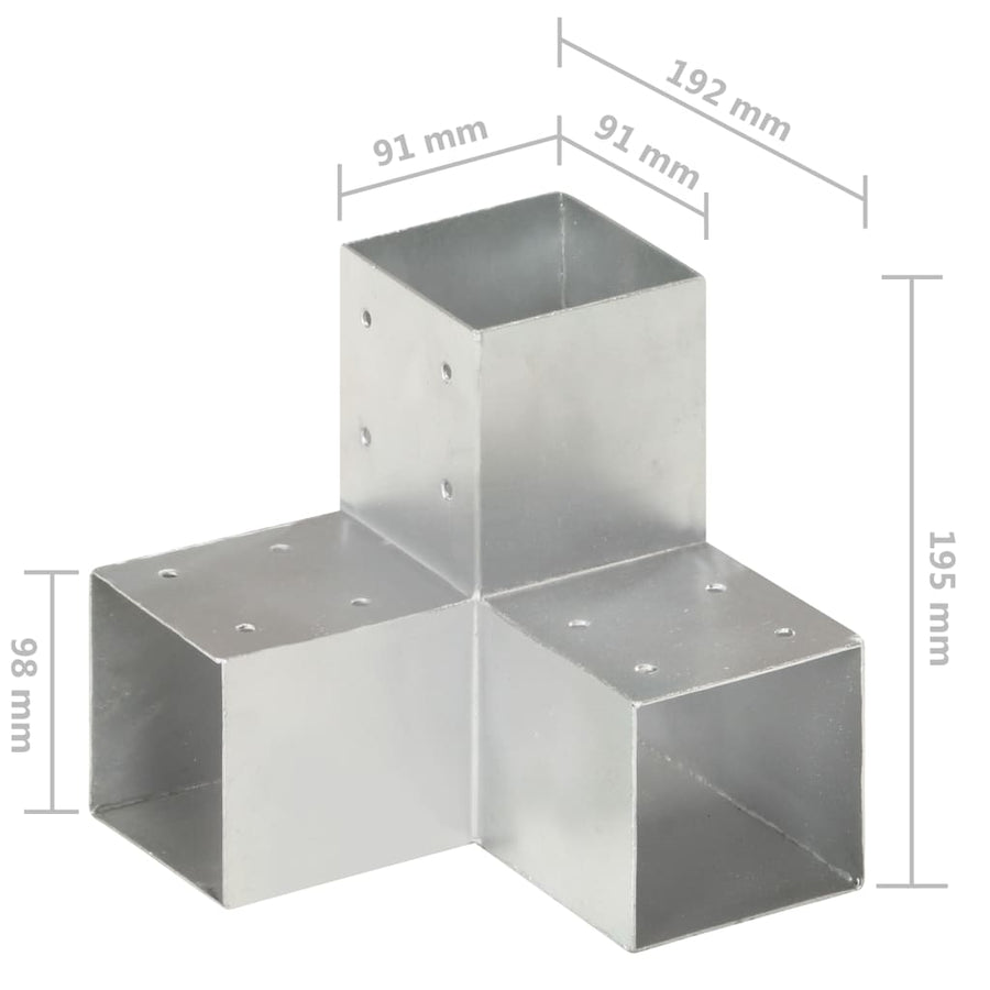 Paalverbindingen 4 St Y-Vorm 91X91 Mm Gegalvaniseerd Metaal 91 x 91 mm