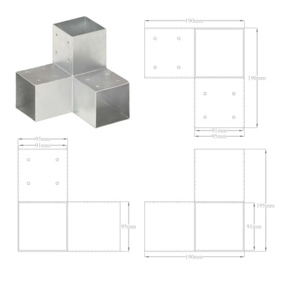 Paalverbindingen 4 St Y-Vorm 91X91 Mm Gegalvaniseerd Metaal 91 x 91 mm
