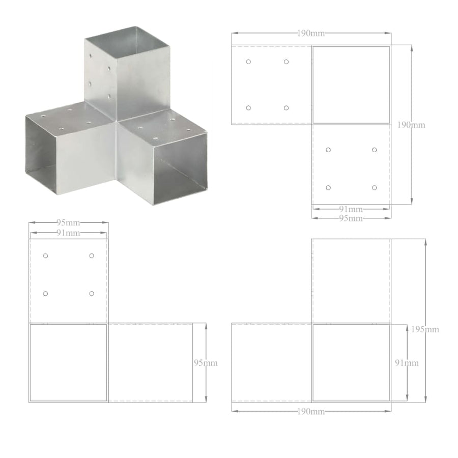 Paalverbindingen 4 St Y-Vorm 91X91 Mm Gegalvaniseerd Metaal 91 x 91 mm
