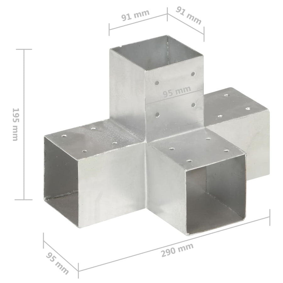 Paalverbindingen 4 st X-vorm 91x91 mm gegalvaniseerd metaal 91 x 91 mm X-vorm