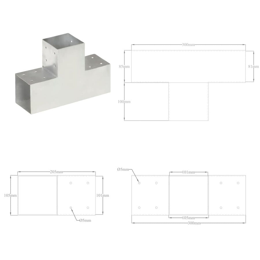 Paalverbindingen 4 St T-Vorm 101X101 Mm Gegalvaniseerd Metaal 101 x 101 mm