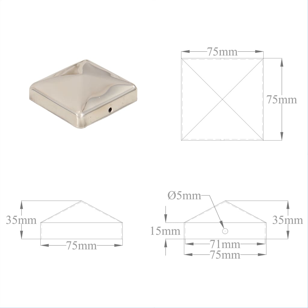Paalkappen 6 St Piramide 71X71 Mm Roestvrij Staal 71 x 71 mm