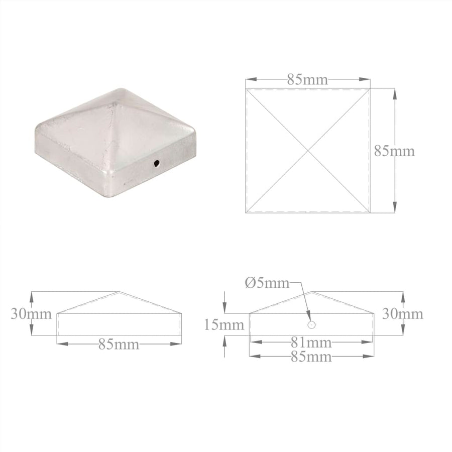 Paalkappen 6 st piramide 81x81 mm gegalvaniseerd metaal