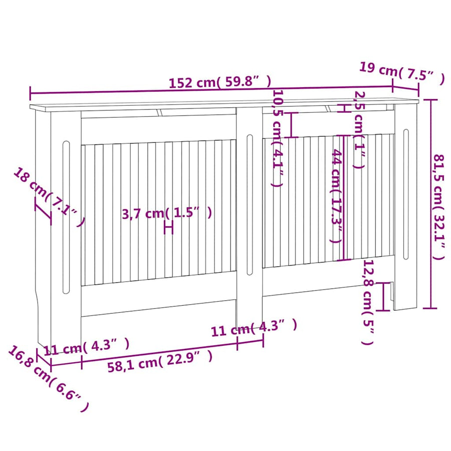 Radiatorombouw 152x19x81,5 cm bewerkt hout zwart