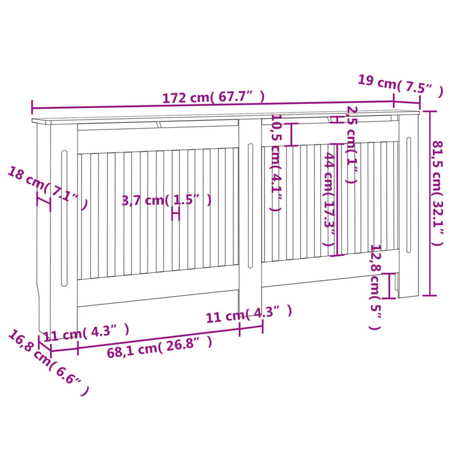 Radiatorombouw 72X9X8,5 Cm Mdf 1 172 x 19 x 81.5 cm Zwart