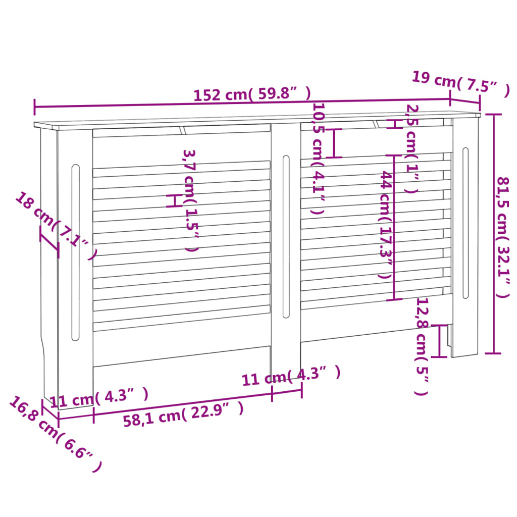 Radiatorombouw 52X9X8,5 Cm Mdf 1 152 x 19 x 81.5 cm Zwart