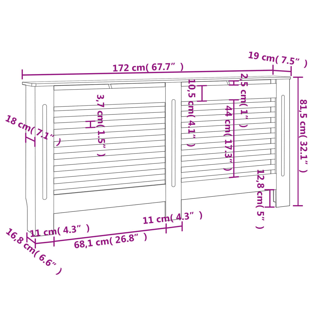 Radiatorombouw 72X9X8,5 Cm Mdf 1 172 x 19 x 81.5 cm Antraciet