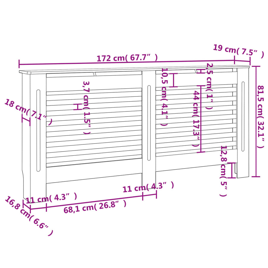 Radiatorombouw 72X9X8,5 Cm Mdf 1 172 x 19 x 81.5 cm Zwart
