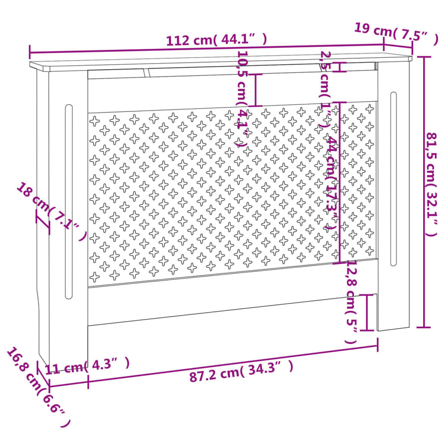 Radiatorombouw 2X9X8,5 Cm Mdf 1 112 x 19 x 81.5 cm Zwart