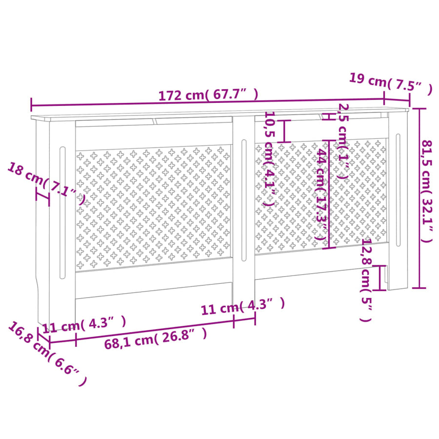 Radiatorombouw 72X9X8,5 Cm Mdf 1 172 x 19 x 81.5 cm Zwart