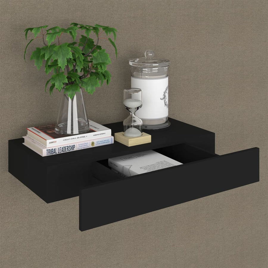 Wandschap Met Lade Zwevend Zwart 48 x 25 x 8 cm