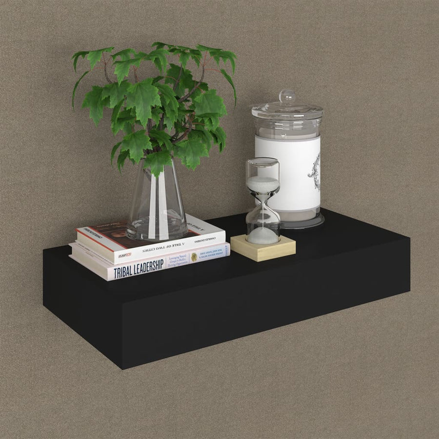 Wandschap Met Lade Zwevend Zwart 48 x 25 x 8 cm