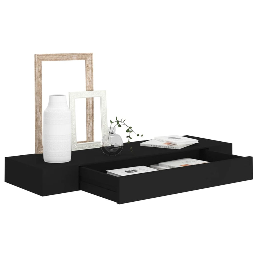 Wandschap Met Lade Zwevend Zwart 80 x 25 x 8 cm