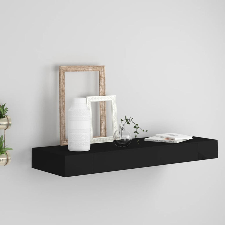 Wandschap Met Lade Zwevend Zwart 80 x 25 x 8 cm