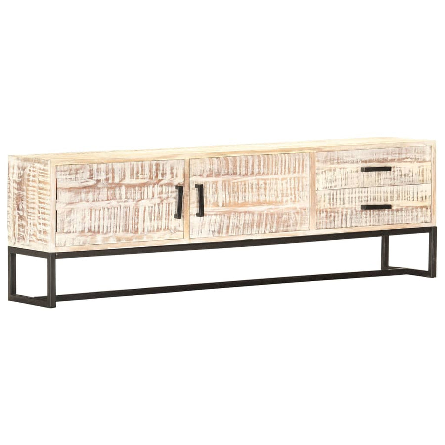 Tv-Meubel 140X30X45 Cm Massief Acaciahout Wit