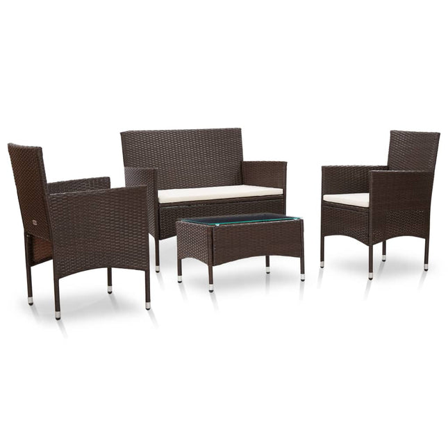 -Delige Loungeset Met Kussens Poly Rattan Bruin