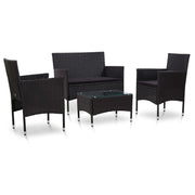 Loungeset 4-delig poly rattan zwart