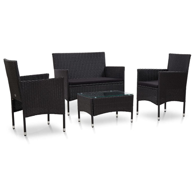 -Delige Loungeset Met Kussens Poly Rattan Zwart