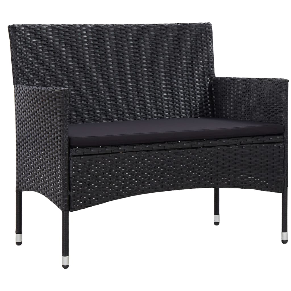 4-delige Loungeset met kussens poly rattan zwart