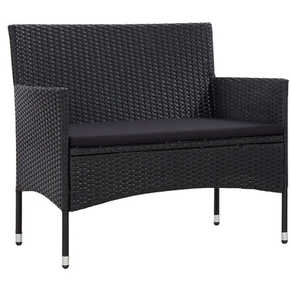 4-delige Loungeset met kussens poly rattan zwart