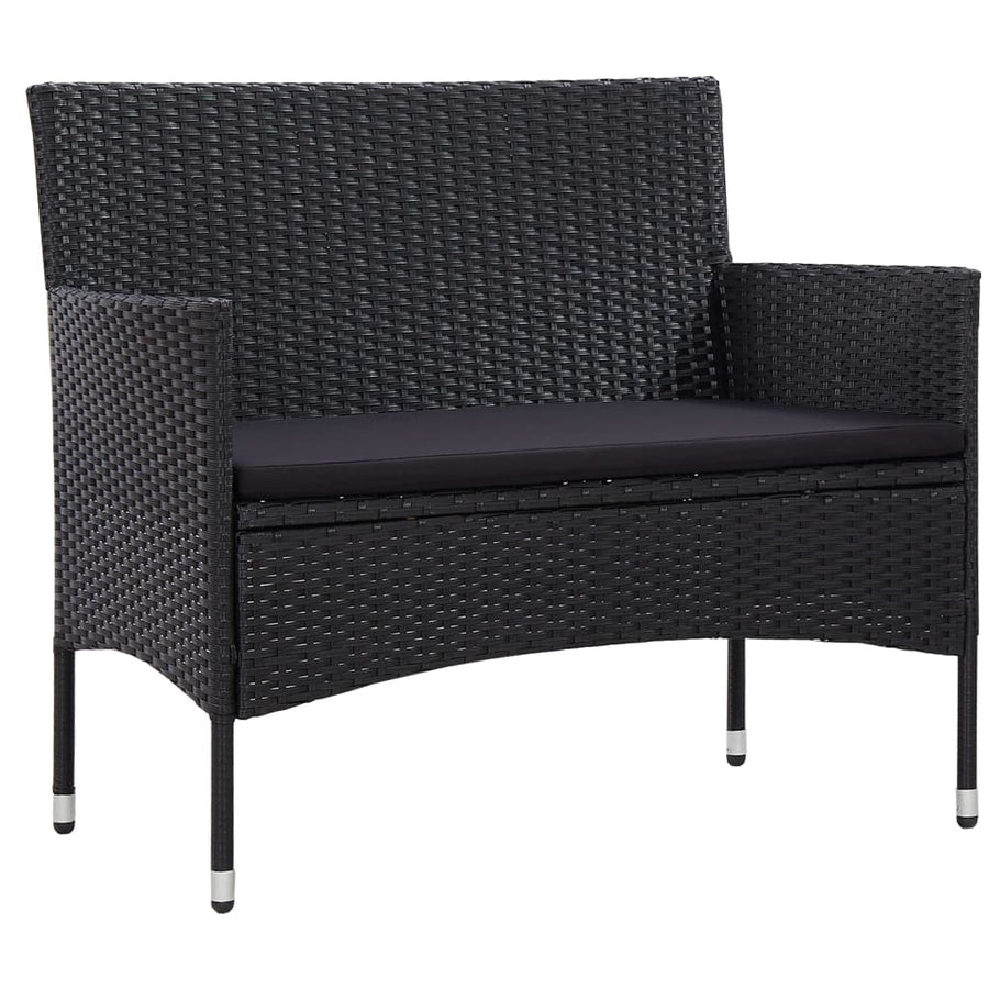 4-delige Loungeset met kussens poly rattan zwart