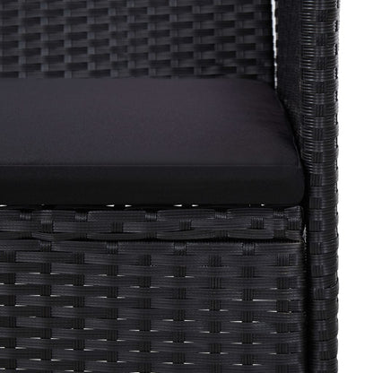 4-delige Loungeset met kussens poly rattan zwart