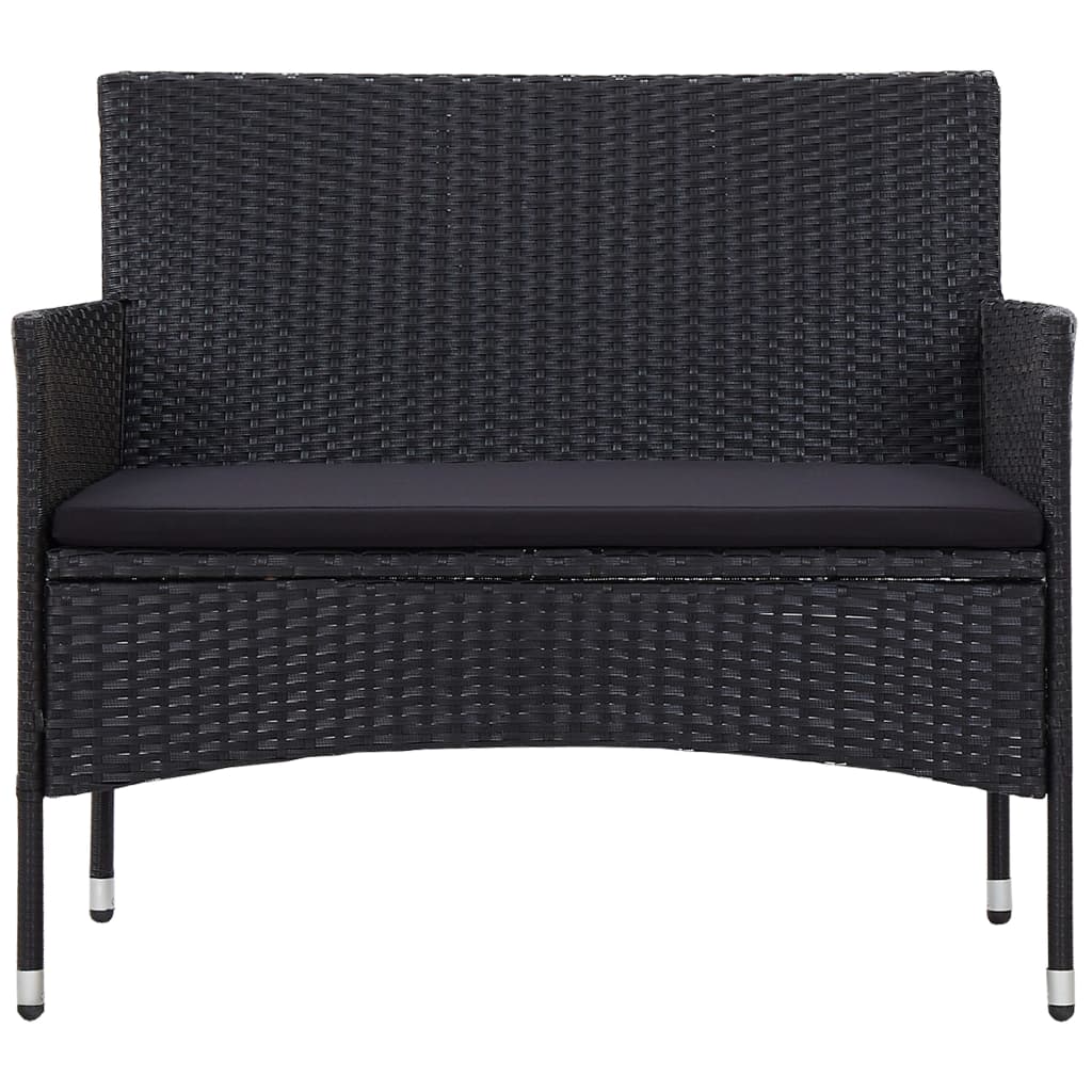 4-delige Loungeset met kussens poly rattan zwart