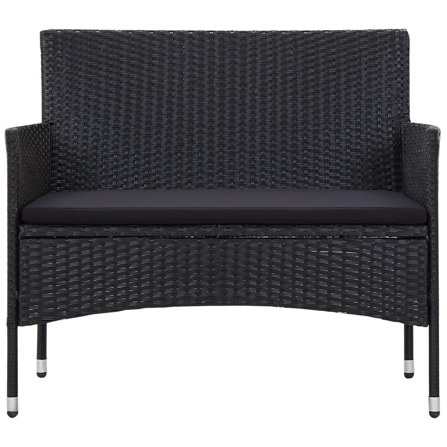 4-delige Loungeset met kussens poly rattan zwart