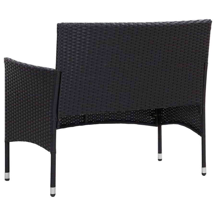 4-delige Loungeset met kussens poly rattan zwart