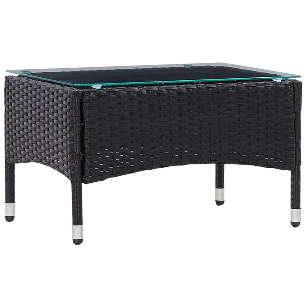 4-delige Loungeset met kussens poly rattan zwart