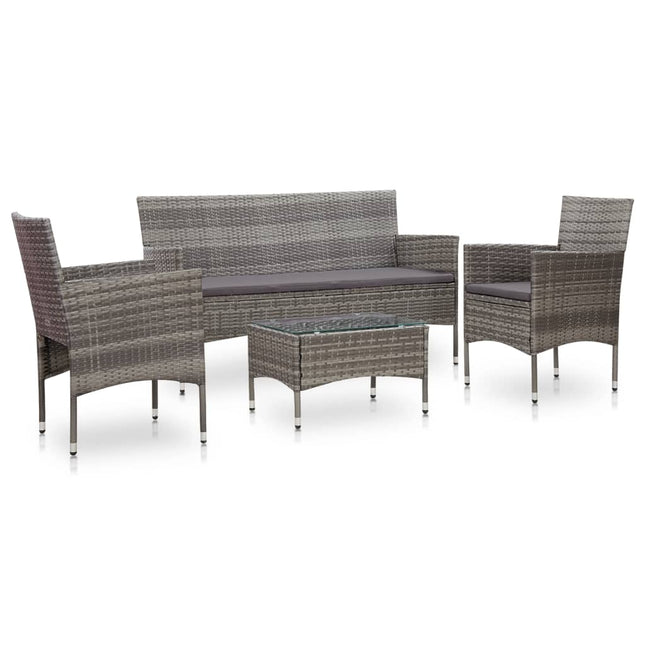 -Delige Loungeset Met Kussens Poly Rattan Grijs