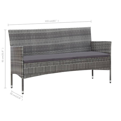 -Delige Loungeset Met Kussens Poly Rattan Grijs