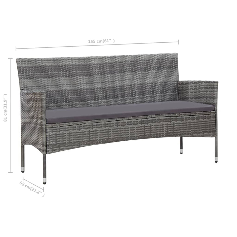 -Delige Loungeset Met Kussens Poly Rattan Grijs