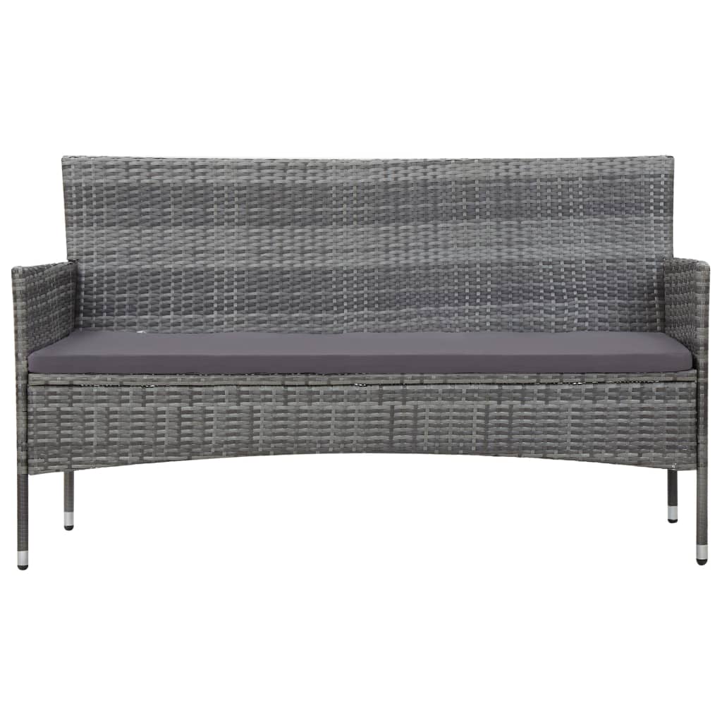 -Delige Loungeset Met Kussens Poly Rattan Grijs