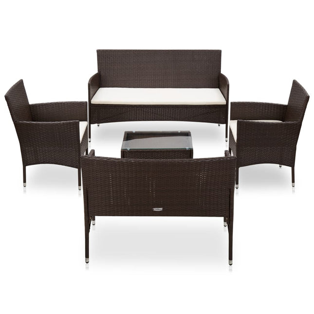 -Delige Loungeset Met Kussens Poly Rattan Bruin