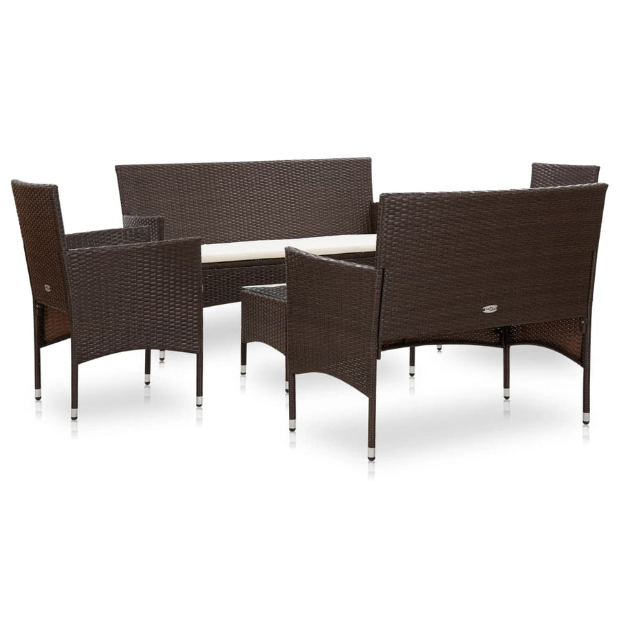 -Delige Loungeset Met Kussens Poly Rattan Bruin