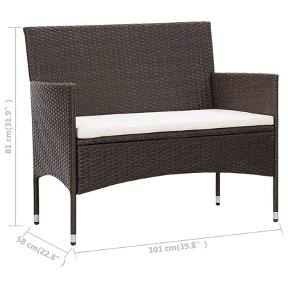 -Delige Loungeset Met Kussens Poly Rattan Bruin