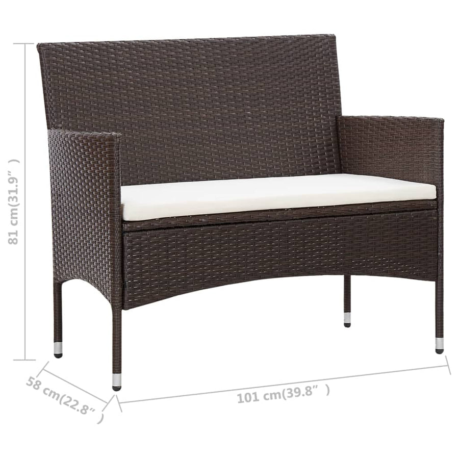 -Delige Loungeset Met Kussens Poly Rattan Bruin