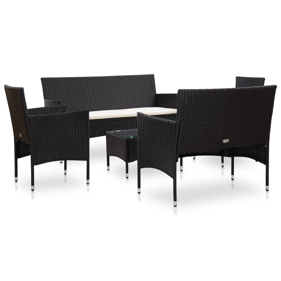 -Delige Loungeset Met Kussens Poly Rattan Zwart en crèmewit