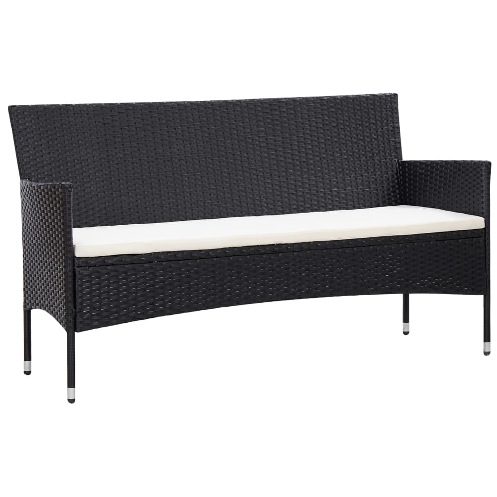 -Delige Loungeset Met Kussens Poly Rattan Zwart en crèmewit