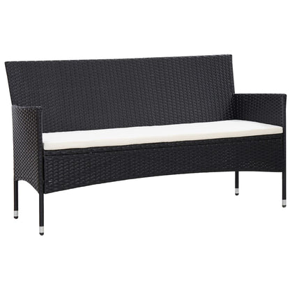 -Delige Loungeset Met Kussens Poly Rattan Zwart en crèmewit