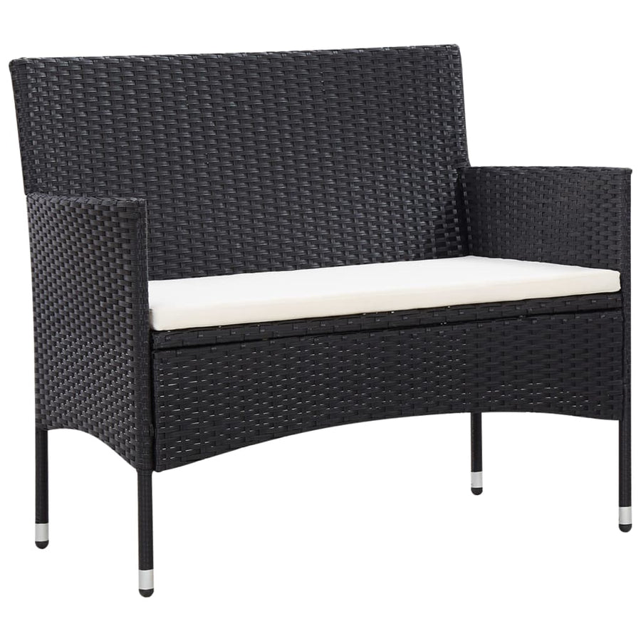 -Delige Loungeset Met Kussens Poly Rattan Zwart en crèmewit