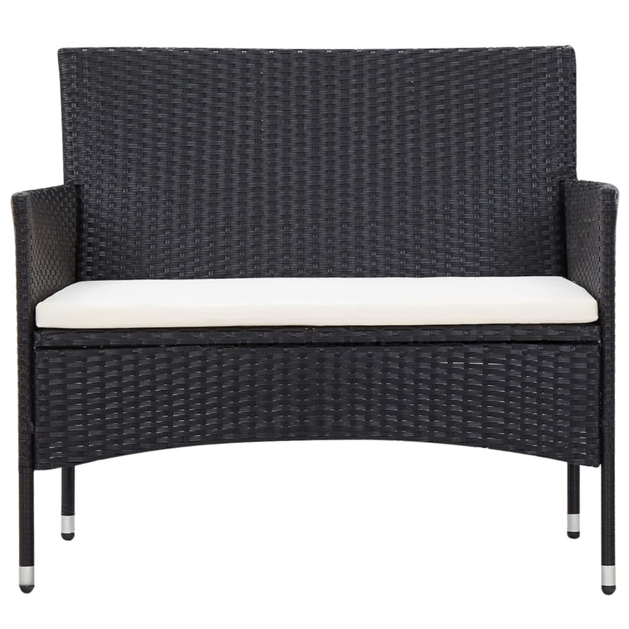 -Delige Loungeset Met Kussens Poly Rattan Zwart en crèmewit