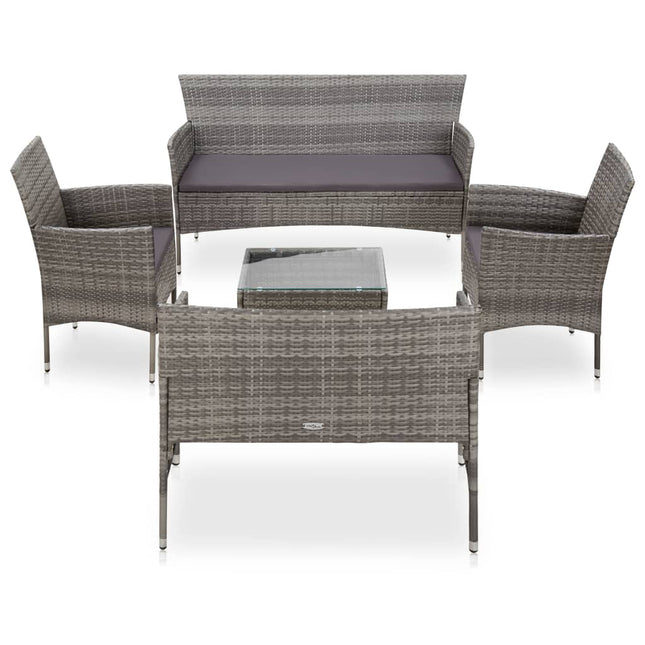 -Delige Loungeset Met Kussens Poly Rattan Grijs