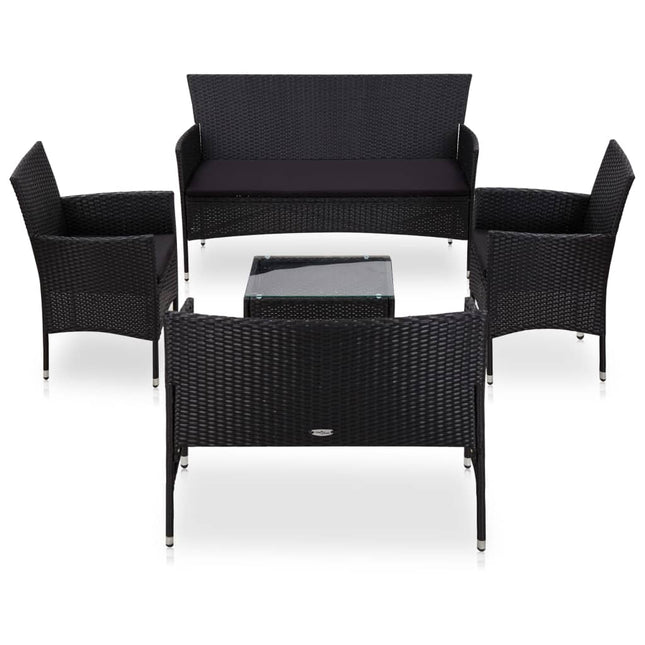 -Delige Loungeset Met Kussens Poly Rattan Zwart