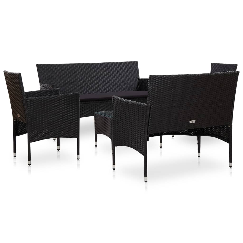 -Delige Loungeset Met Kussens Poly Rattan Zwart