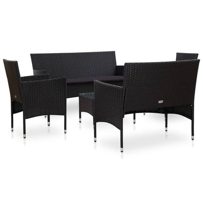 -Delige Loungeset Met Kussens Poly Rattan Zwart