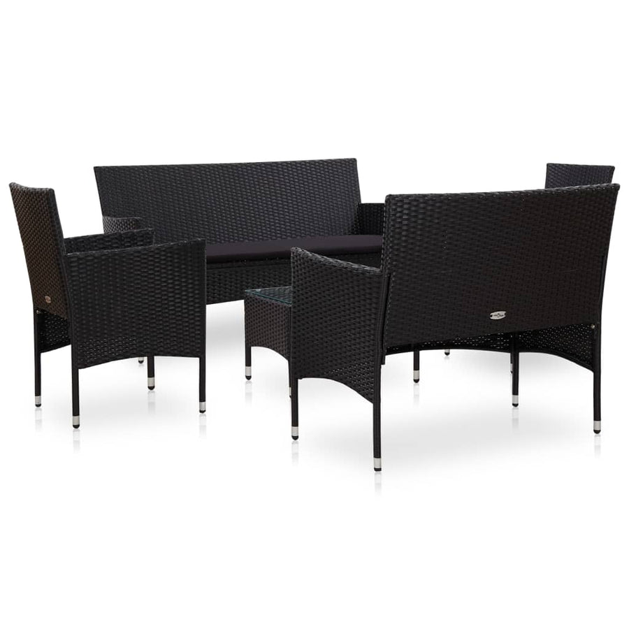 -Delige Loungeset Met Kussens Poly Rattan Zwart